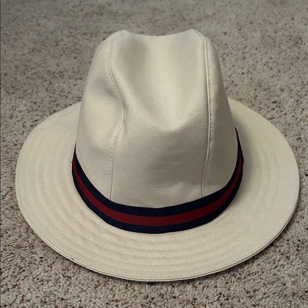 ORVIS Stylish Cream Fedora with Red and Blue Band Size XL